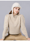 Lambs Wool Blend Tweed Puff Sleeve Beige Crop Knit DO6222KN02 - DOYOUKNOWMC GOLF WEAR - BALAAN 3