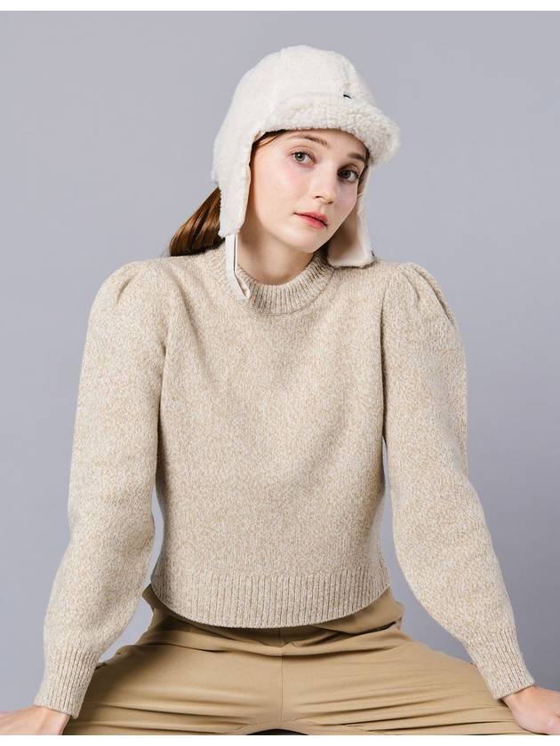 Lambs Wool Blend Tweed Puff Sleeve Beige Crop Knit DO6222KN02 - DOYOUKNOWMC GOLF WEAR - BALAAN 3