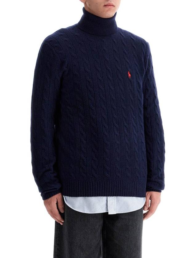 Embroidered Logo Cable Wool Turtleneck Navy - POLO RALPH LAUREN - BALAAN 3