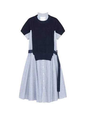 Women s half color combination A line cotton dress navy - SACAI - BALAAN 1