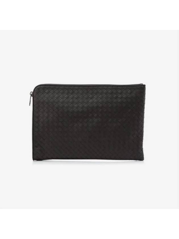 Intrecciato Weaving Zipper Medium Clutch Bag Dark Brown - BOTTEGA VENETA - BALAAN 4