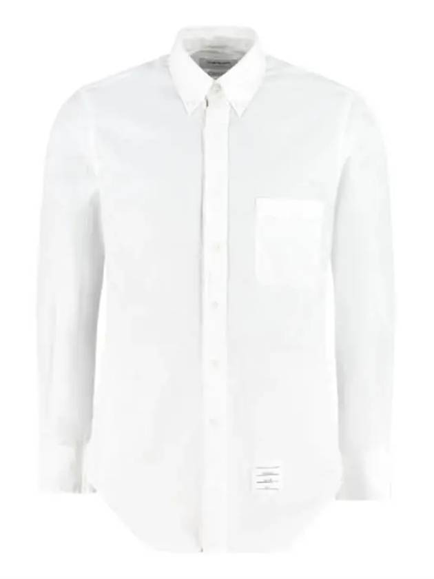 Men's Grosgrain Placket Solid Poplin Long Sleeve Shirt White - THOM BROWNE - BALAAN 5