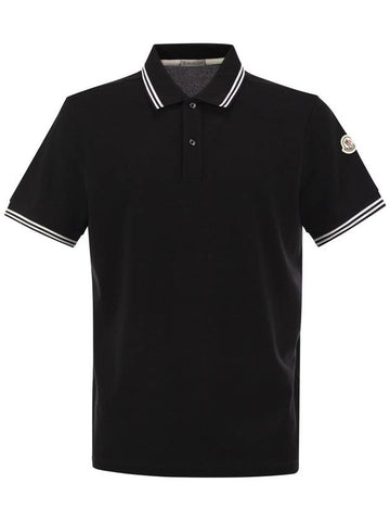 Cotton pique polo shirt with striped hemline - MONCLER - BALAAN 1