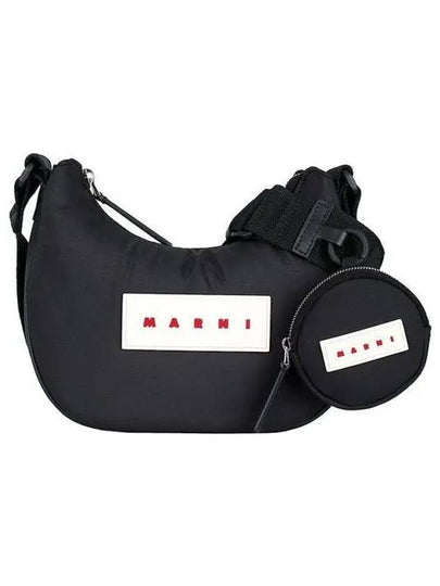 Logo-Patch Zipped Hobo Shoulder Bag Black - MARNI - BALAAN 2