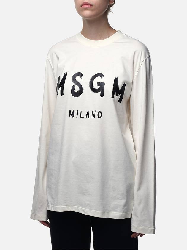 Milano Brushed Logo Cotton Long Sleeve T-Shirt Cream - MSGM - BALAAN 4