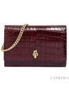 Gold Plated Skull Crocodile Leather Mini Shoulder Bag Burgundy - ALEXANDER MCQUEEN - BALAAN.