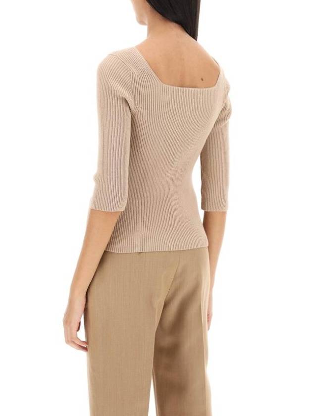 FF Cotton Rib Knit Top Beige - FENDI - BALAAN 4