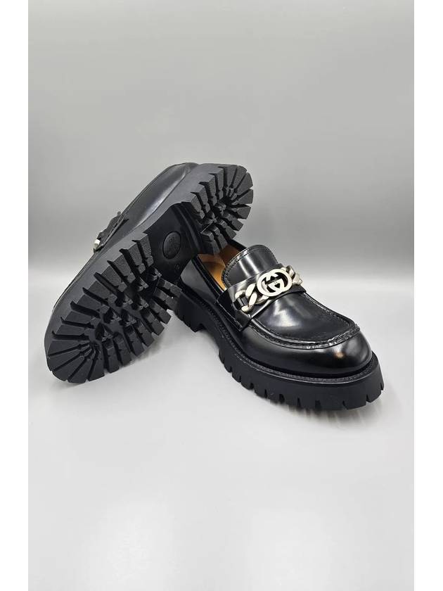 Loafer with Interlocking G Black Leather - GUCCI - BALAAN 9