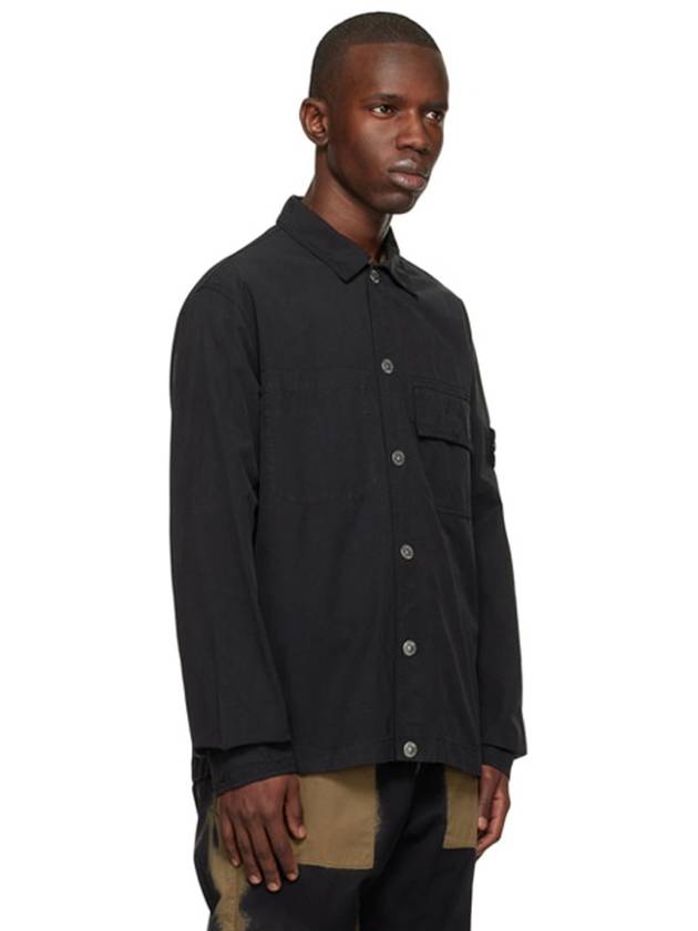 Cupro Cotton Twill Over Long Sleeve Overshirt Jacket Black - STONE ISLAND - BALAAN 4