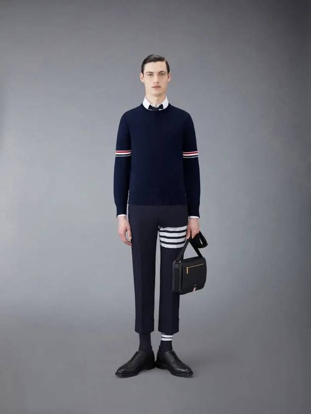 Men's Milan Stitch Armband Crew Neck Knit Top Navy - THOM BROWNE - BALAAN 5