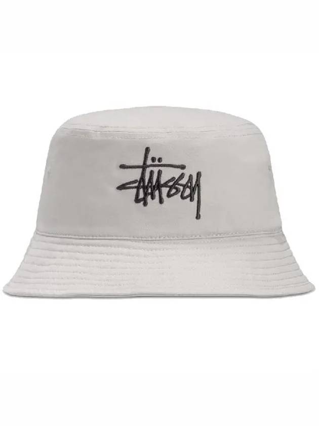 Big Stock Embroidered Logo Front Eyelet Cotton Bucket Hat Gray 1321107 - STUSSY - BALAAN 1