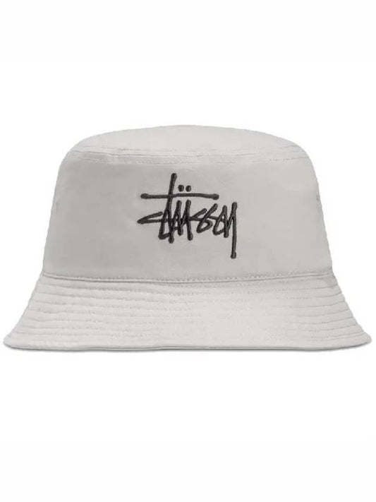 Big Stock Embroidered Logo Front Eyelet Cotton Bucket Hat Gray 1321107 - STUSSY - BALAAN 1