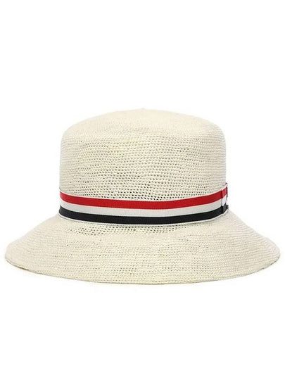 Three Stripes Straw Bucket Hat White FHC352A - THOM BROWNE - BALAAN 2