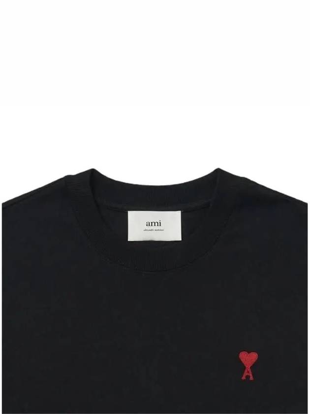 Chain Stitch Heart Logo Long Sleeve T-Shirt Black - AMI - BALAAN 4