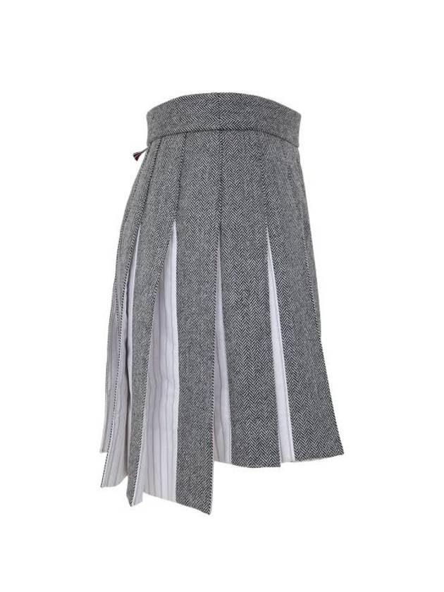 Double Fabric Pleated Mini Skirt Gray - THOM BROWNE - BALAAN.