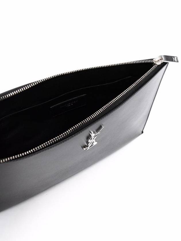 Monogram Silver Logo Clutch Bag Black - SAINT LAURENT - BALAAN 5