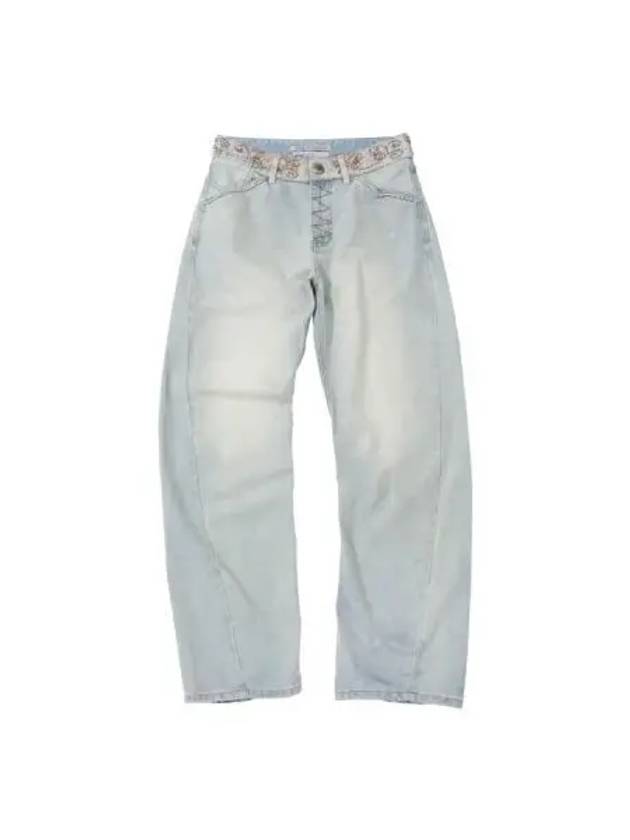 Beaded waist denim pants ice blue - SCULPTOR - BALAAN 1