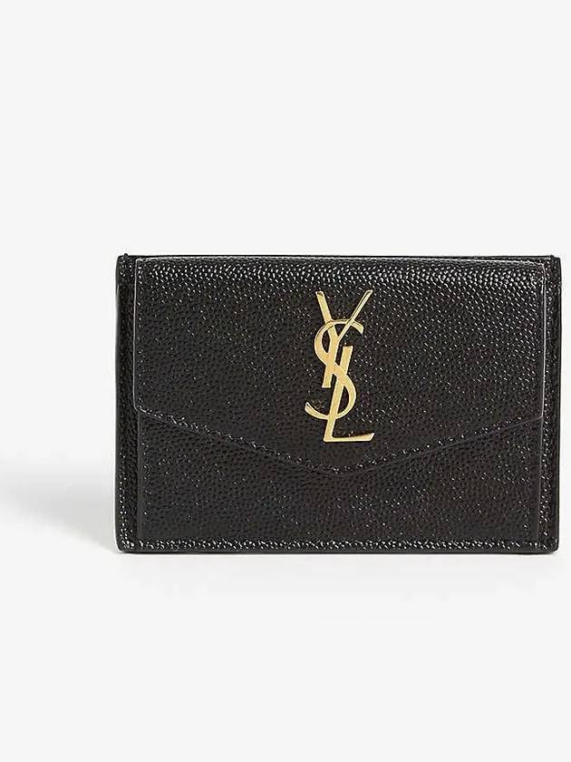 Uptown Grain De Poudre Embossed Leather Flap Card Case Black - SAINT LAURENT - BALAAN 6