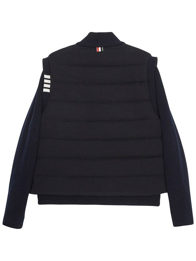 Men's Reversible Padded 4 Bar Funnel Neck Merino Jersey Padding Jacket Navy - THOM BROWNE - BALAAN 3