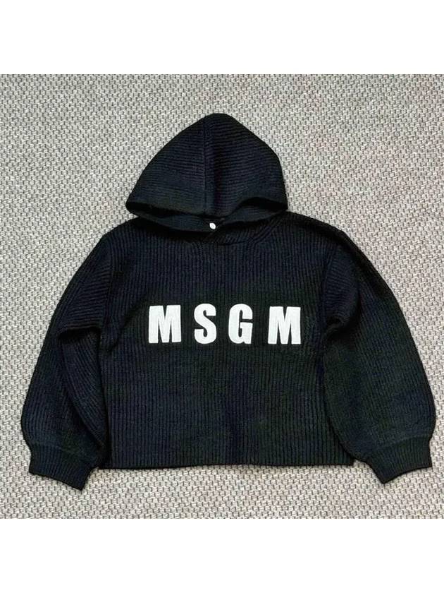 Kids Logo Crop Hooded Sweater Black - MSGM - BALAAN 5