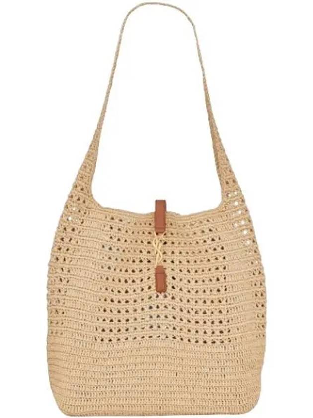 Raffia Crochet Hobo Shoulder Bag Natural - SAINT LAURENT - BALAAN 2