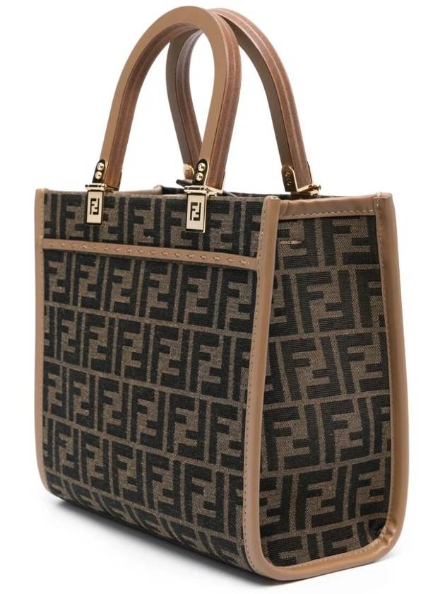 Sunshine FF Jacquard Fabric Small Tote Bag Brown - FENDI - BALAAN 5