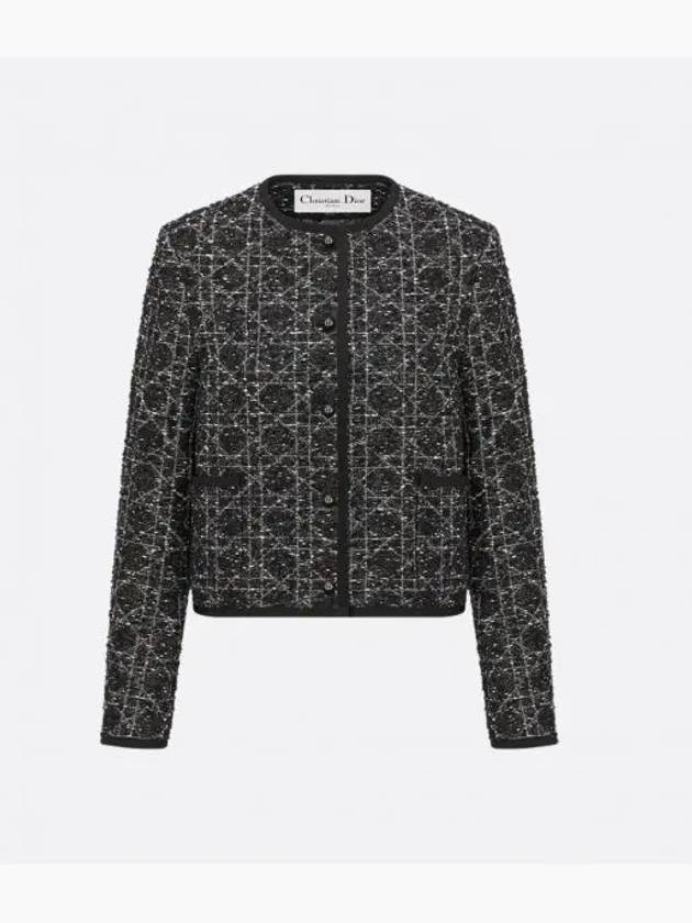 Macrocannage cropped jacket technical cotton tweed black white - DIOR - BALAAN 2