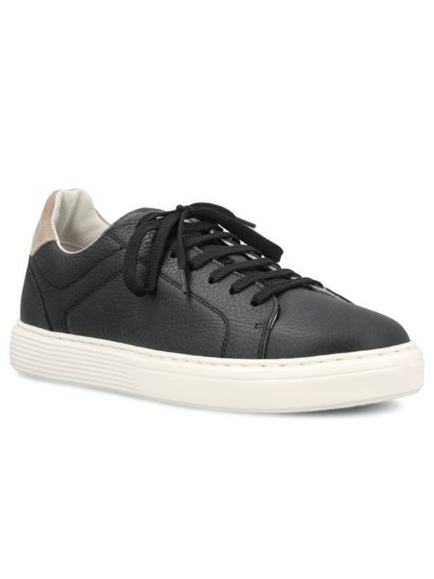 Logo Leather Low Top Sneakers Black - BRUNELLO CUCINELLI - BALAAN 3