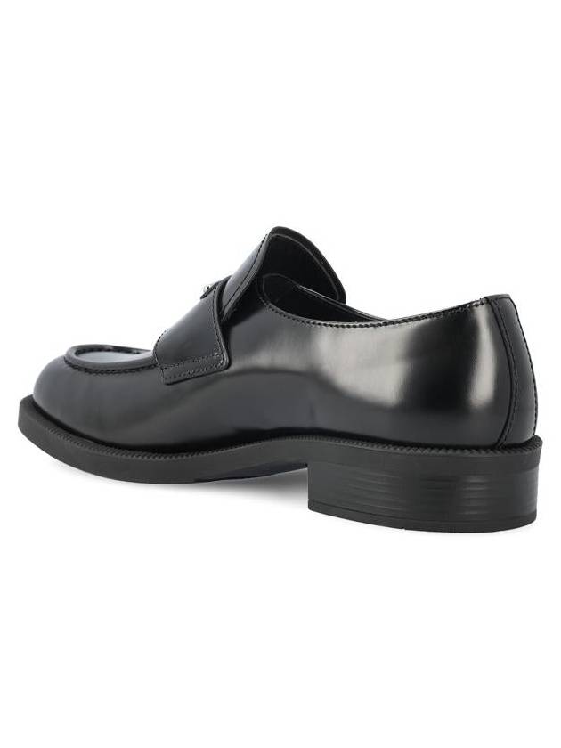 Triangular logo brushed leather loafers black - PRADA - BALAAN 4