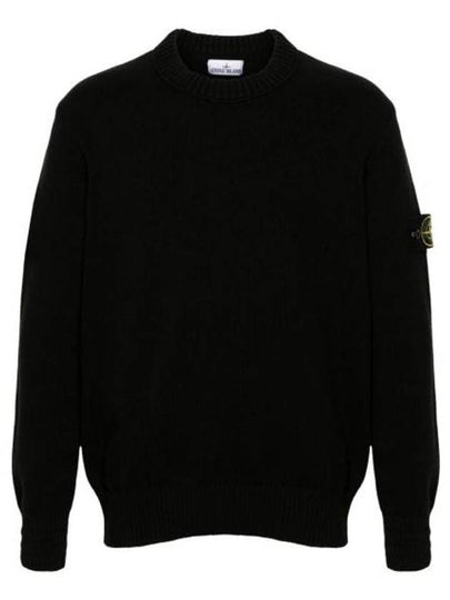 Round Neck Wappen Organic Knit Top Black - STONE ISLAND - BALAAN 2