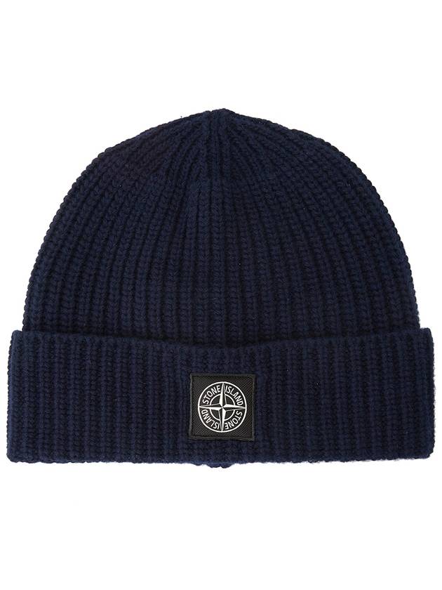 Logo Knit Beanie Navy - STONE ISLAND - BALAAN 2