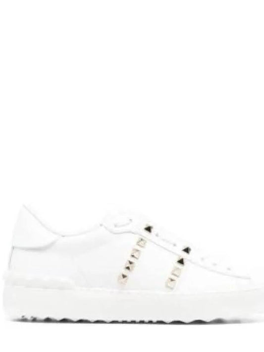 Rockstud Untitled Leather Low Top Sneakers White - VALENTINO - BALAAN 2