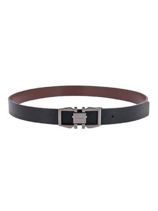 Reversible Gancini Leather Belt Black Cocoa - SALVATORE FERRAGAMO - BALAAN 1