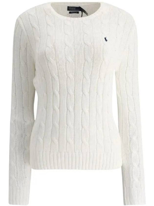 Embroidered Logo Pony Cable Knit Top White - POLO RALPH LAUREN - BALAAN 2