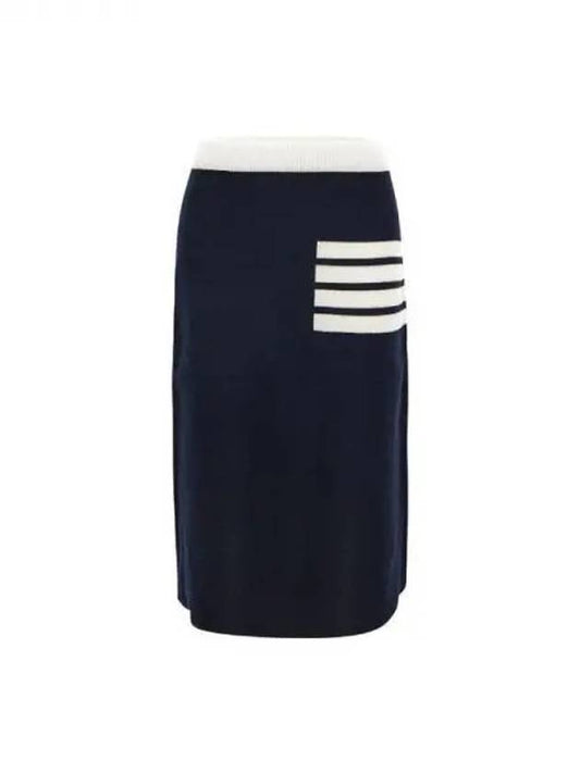 Double Face Merino 4 Bar A Line Skirt Navy - THOM BROWNE - BALAAN 2