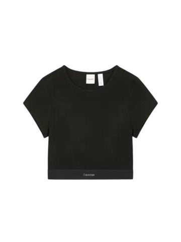 Stretch Ribbed Knit Crop Short Sleeve T-Shirt Black - CALVIN KLEIN - BALAAN 1