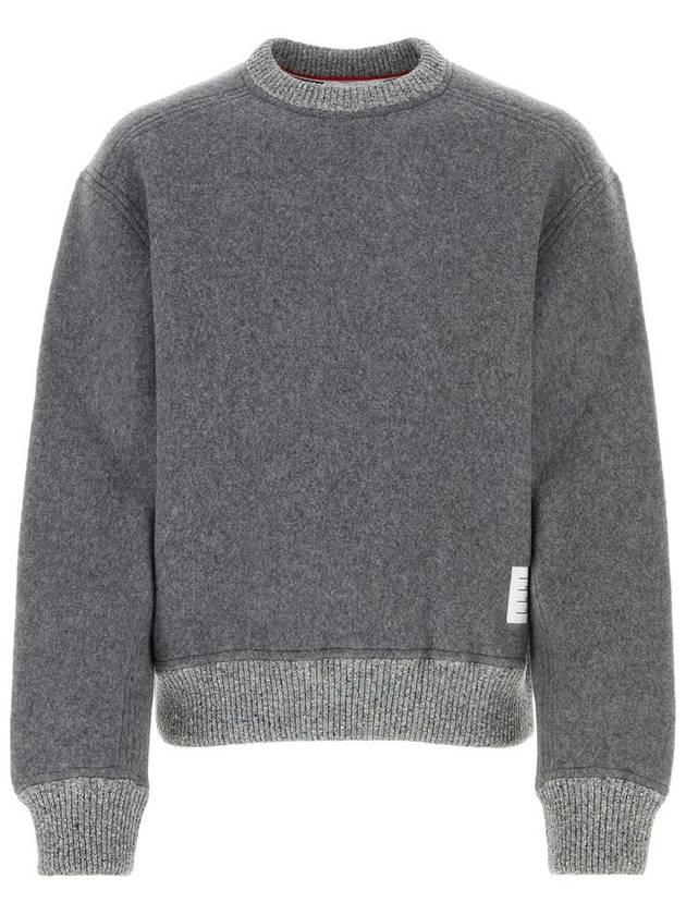 Logo Patch Striped Wool Fleece Crewneck Knit Top Grey - THOM BROWNE - BALAAN 2