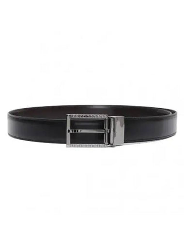 Men's Reversible Adjustable Leather Belt Black - SALVATORE FERRAGAMO - BALAAN 1