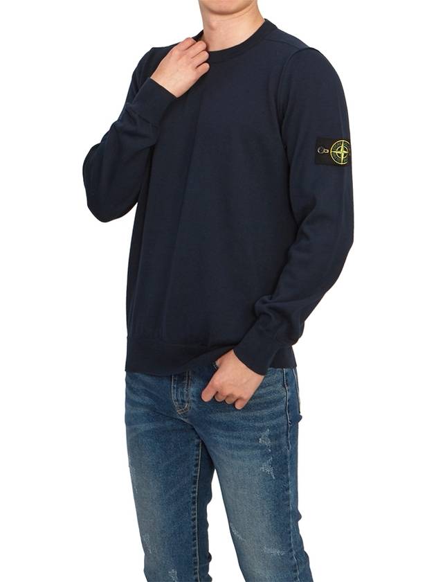 Crewneck Soft Cotton Knit Top Navy - STONE ISLAND - BALAAN 5