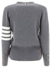 Milano Stitch 4 Bar Classic V Neck Fine Merino Wool Cardigan Medium Grey - THOM BROWNE - BALAAN 3