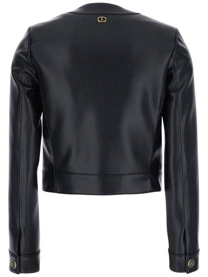 Black Crewneck Jacket With Logo Buttons In Leather Woman - TWINSET - BALAAN 2