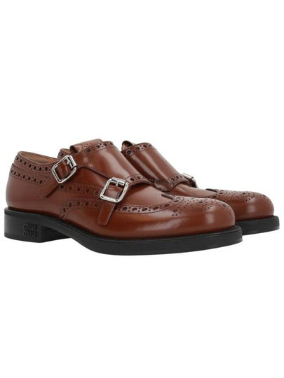 Brogue Leather Monk Strap Brown - MIU MIU - BALAAN 2