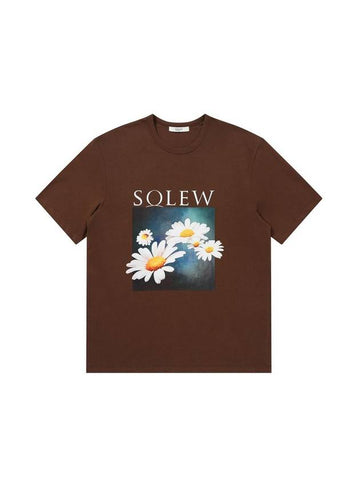 Men's Flower Graphic Short Sleeve T-Shirt Brown SW23ETS03BW - SOLEW - BALAAN 1