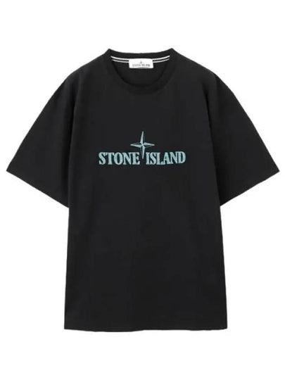 Stitches Two Embroidery Short Sleeve T-Shirt Black - STONE ISLAND - BALAAN 2