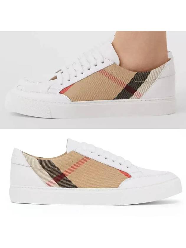 Women's House Check Leather Low Top Sneakers White - BURBERRY - BALAAN 5