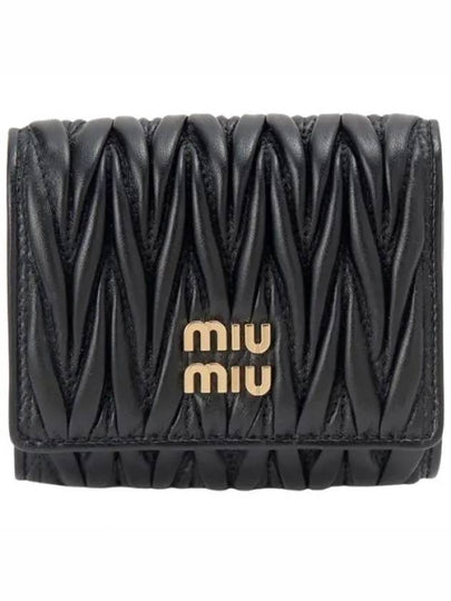 Matelasse Logo Nappa Leather Half Wallet Black - MIU MIU - BALAAN 2