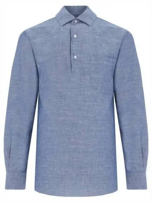Men's Andre Polo Long Sleeve Shirt Denim Blue - LORO PIANA - BALAAN 2