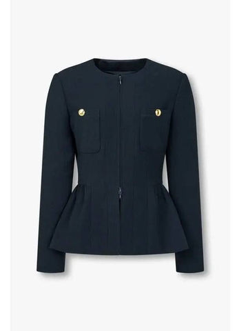 Women s Zip Up Wrinkle Peplum Jacket Navy - EMPORIO ARMANI - BALAAN 1