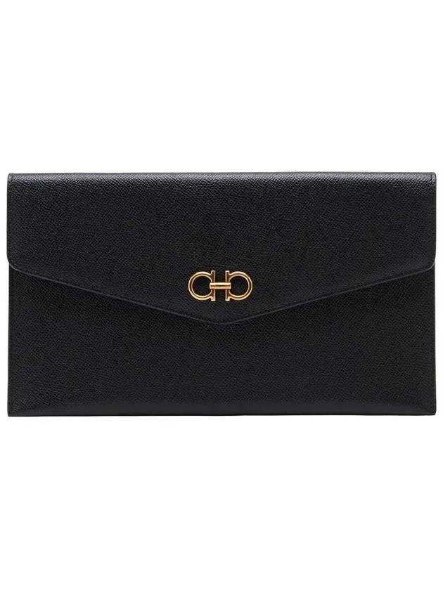 Gancini Gold Leather Clutch Bag Black - SALVATORE FERRAGAMO - BALAAN 2