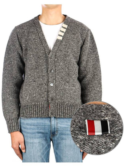 Reverse Jersey Stitch Donegal 4-Bar V-Neck Cardigan Grey - THOM BROWNE - BALAAN 2